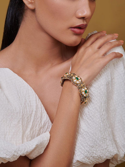 Meira Kundan And Green Stone Bangles - Curio Cottage 