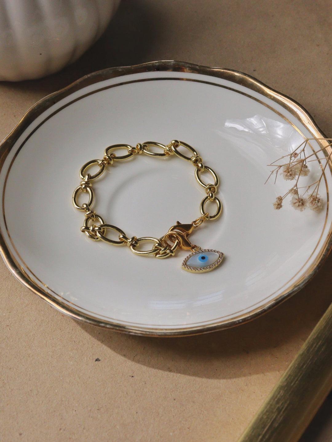 Evil Eye Block Chain Gold Plated Bracelet - Curio Cottage 