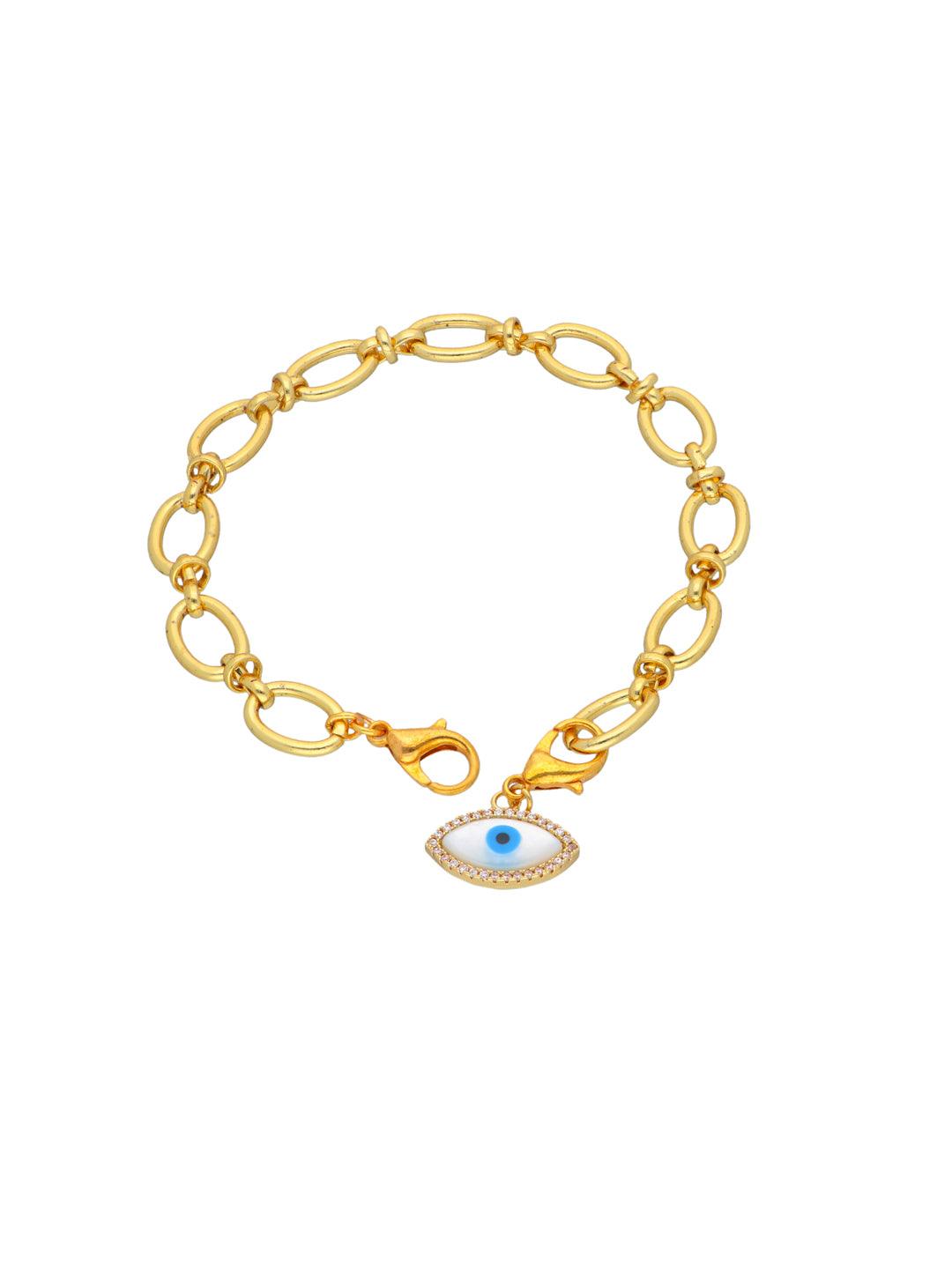 Evil Eye Block Chain Gold Plated Bracelet - Curio Cottage 
