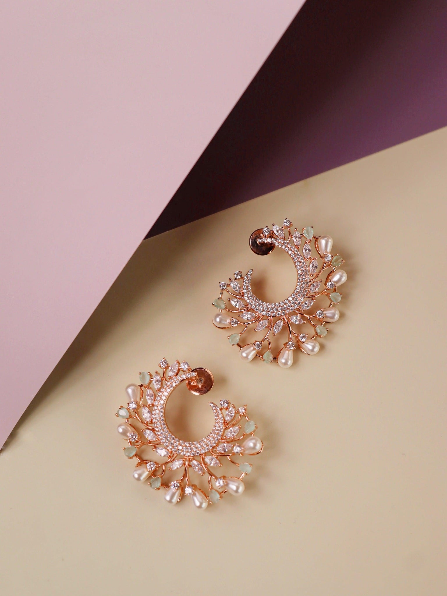 Diamante Pearls And Cubic Zirconia Floral Semi Stud Earrings - Default Title (FEC103) Diamante Pearls And Cubic Zirconia Floral Semi Stud Earrings