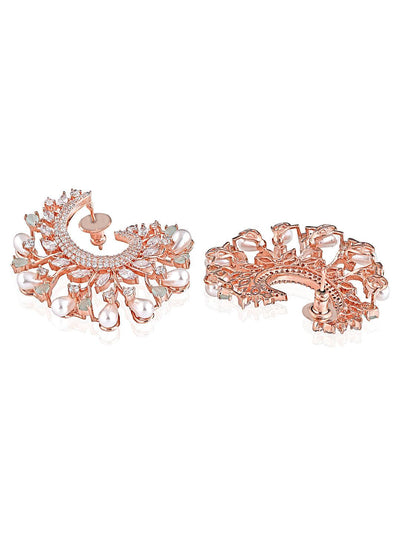 Diamante Pearls And Cubic Zirconia Floral Semi Stud Earrings - Default Title (FEC103) 