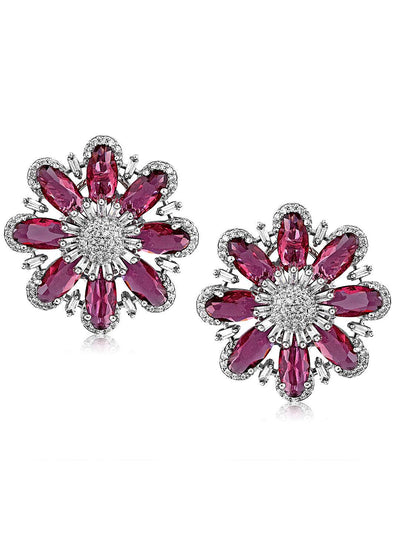 Diamante Pink Stones And Cubic Zirconia Oversized Floral Stud Earrings - Default Title (FEC110) 