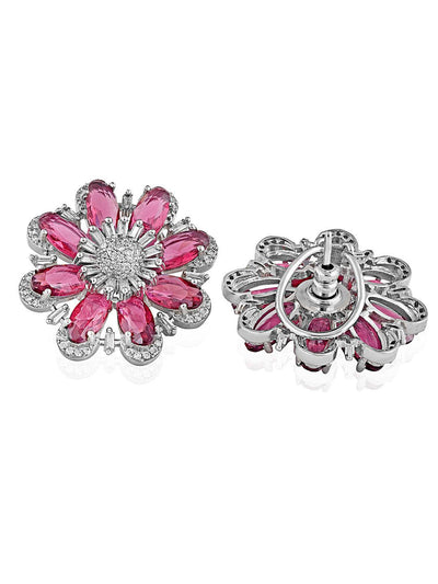 Diamante Pink Stones And Cubic Zirconia Oversized Floral Stud Earrings - Default Title (FEC110) 