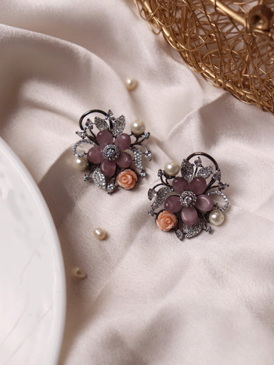 Diamante Cubic Zirconia Pink Blossom Earrings - Default Title (FEC115) 