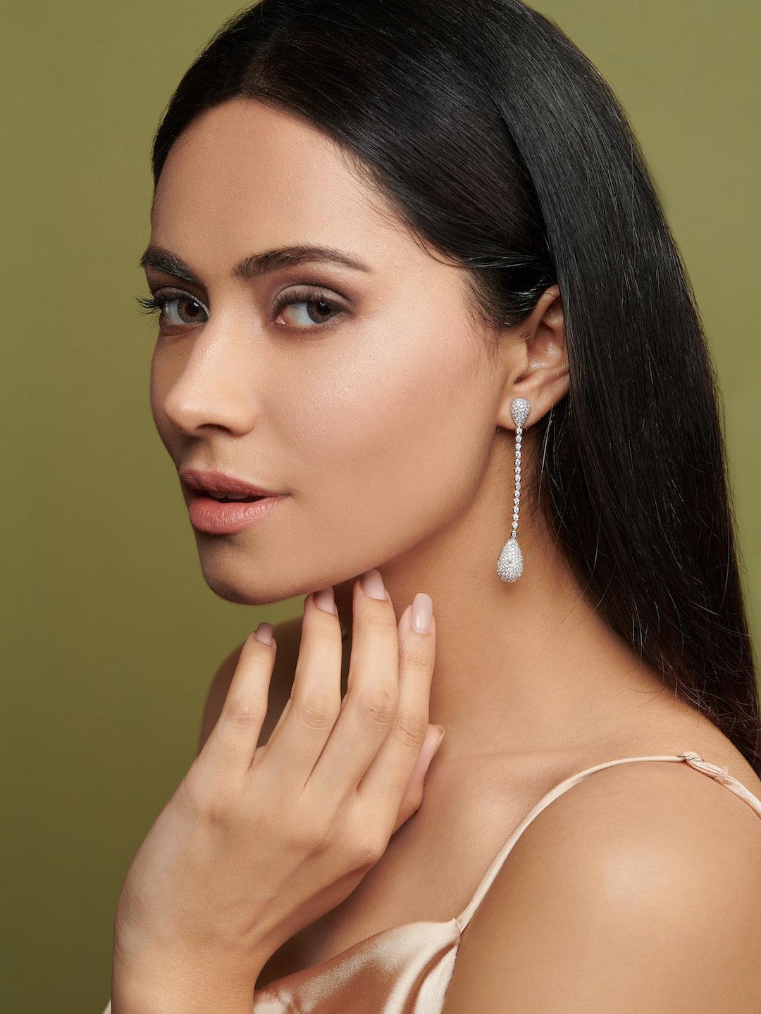 Diamante Cubic Zirconia Streak Dangler Earrings - Default Title (FEC122) 