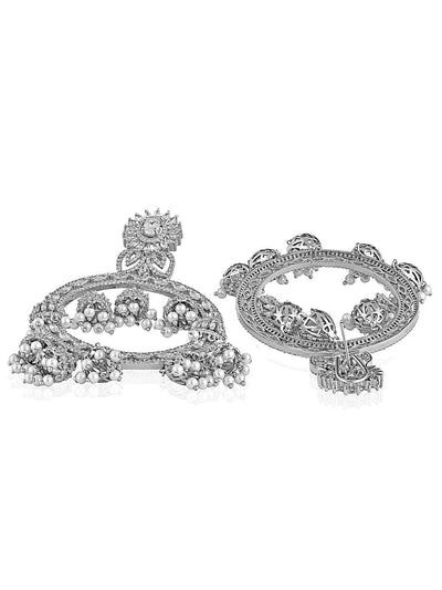Diamante Cubic Zirconia Chandbali Earrings Embellished With Mini Pearl Jhumkis. - Default Title (FEC123) 