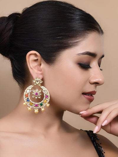 Here For Hue Navratan Chandbali Earrings - Default Title (FEE135) 