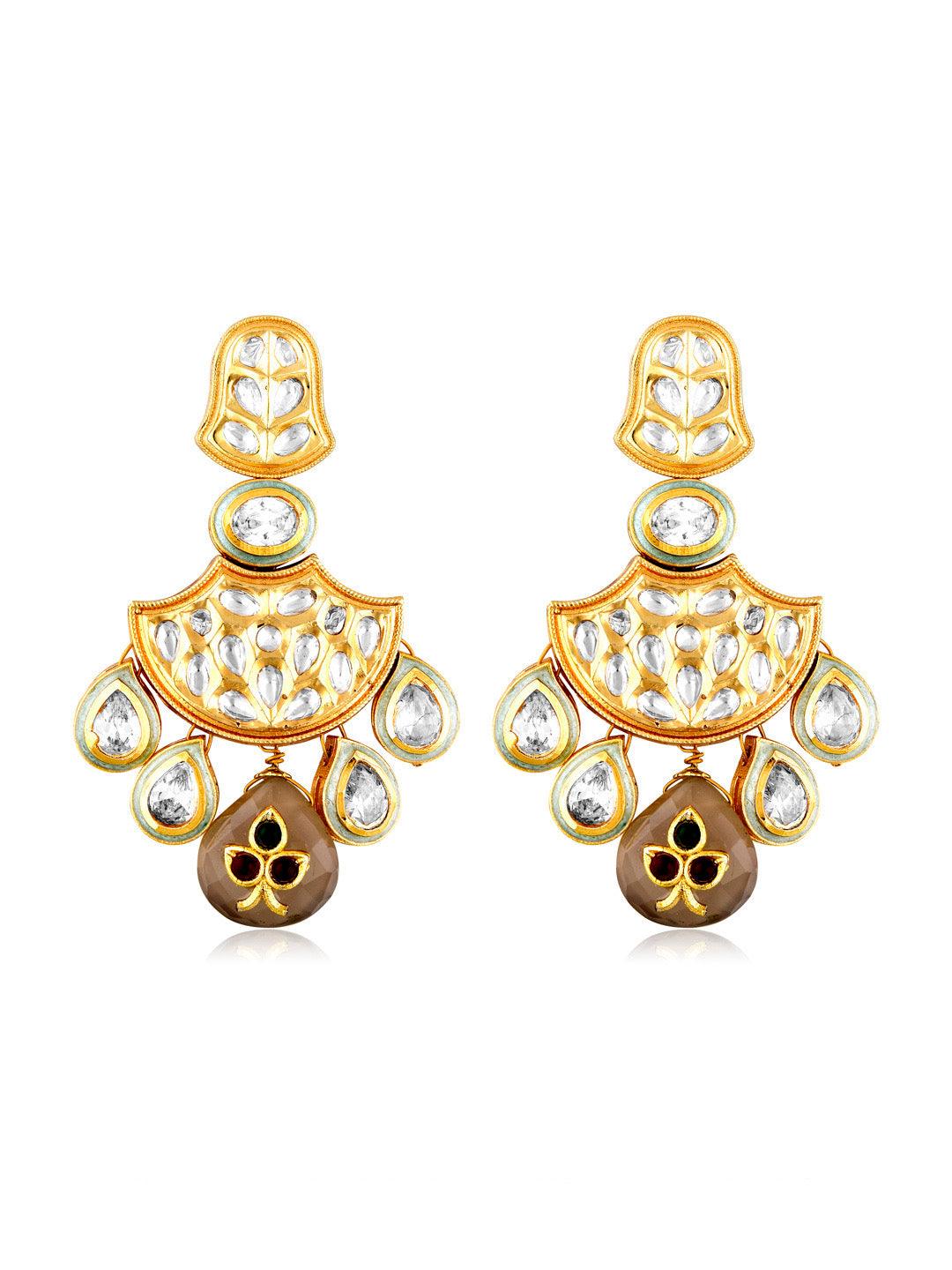 Meira Kundan With Ethnic Drops Chandbali Earrings - Default Title (FEE203) 