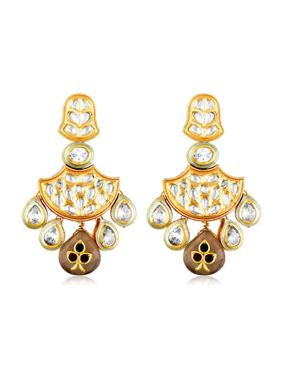 Meira Kundan With Ethnic Drops Chandbali Earrings - Default Title (FEE203) Meira Kundan With Ethnic Drops Chandbali Earrings