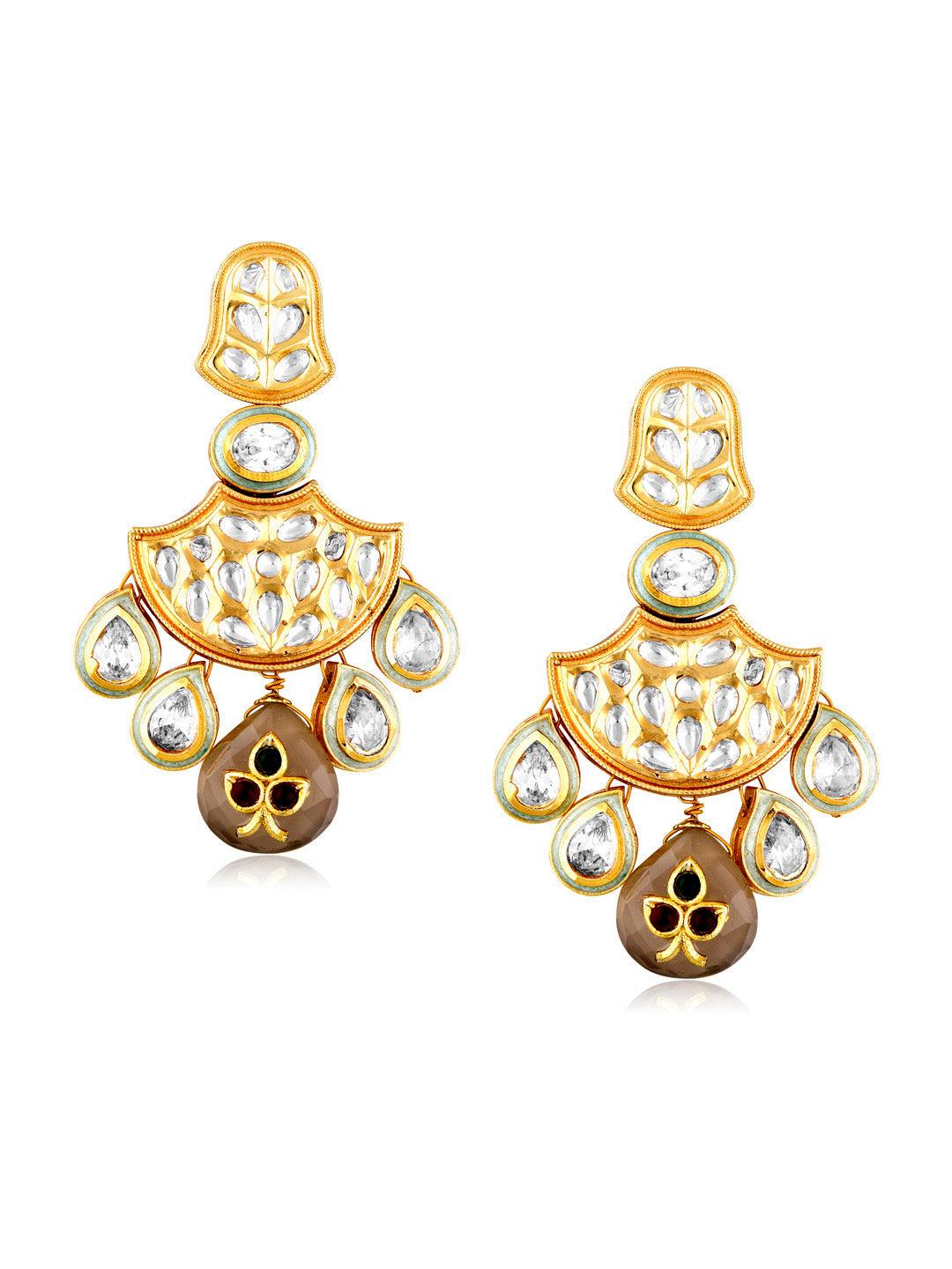 Meira Kundan With Ethnic Drops Chandbali Earrings - Default Title (FEE203) 