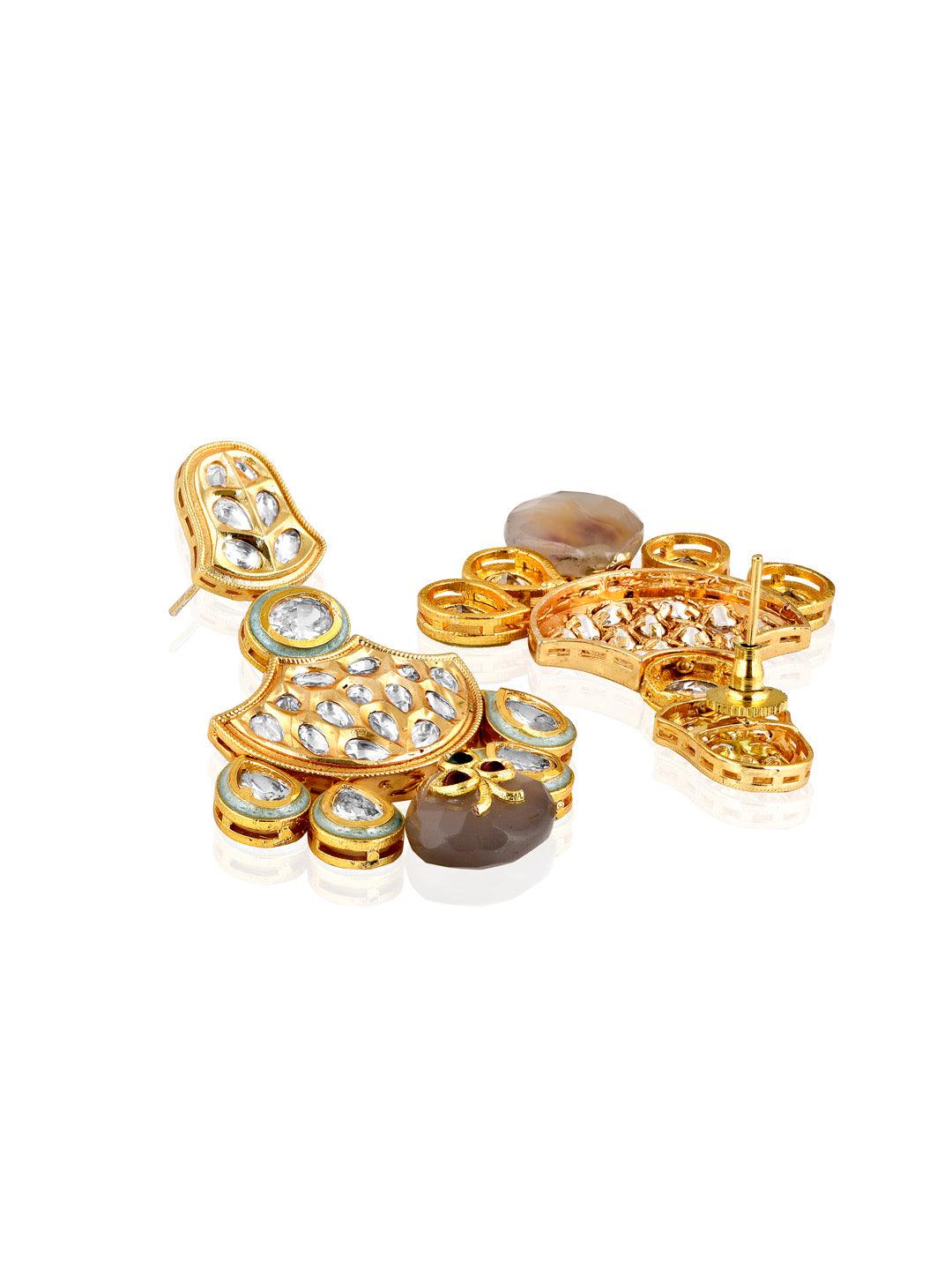 Meira Kundan With Ethnic Drops Chandbali Earrings - Default Title (FEE203) 