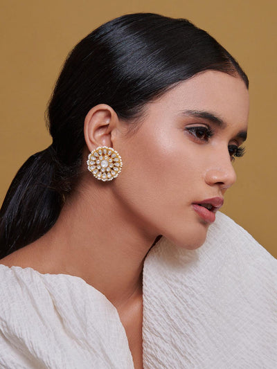 Miera Kundan And Pearls Embellished Stud Earrings - Default Title (FEE207) 