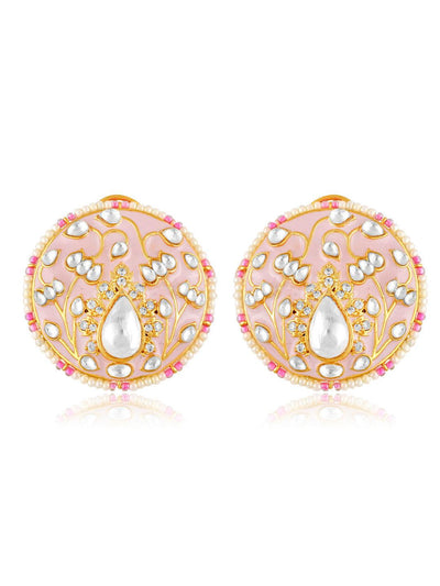 Miera Pink Enameled And Kundan Studs Embellished With Pearls - Default Title (FEE216) Miera Pink Enameled And Kundan Studs Embellished With Pearls
