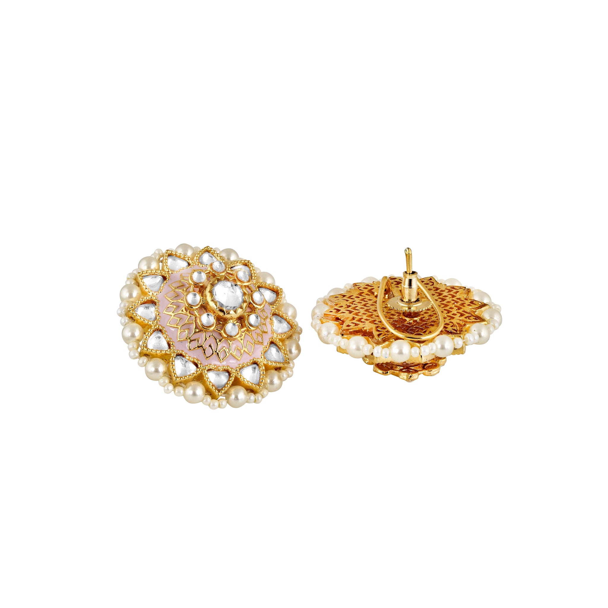 Miera Pink Enameled And Kundan Studs Embellished With Pearls - Default Title (FEE217) 