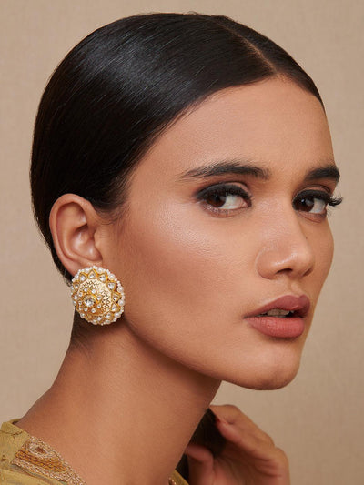 Miera Enameled And Kundan Studs Embellished With Pearls - Default Title (FEE218) 