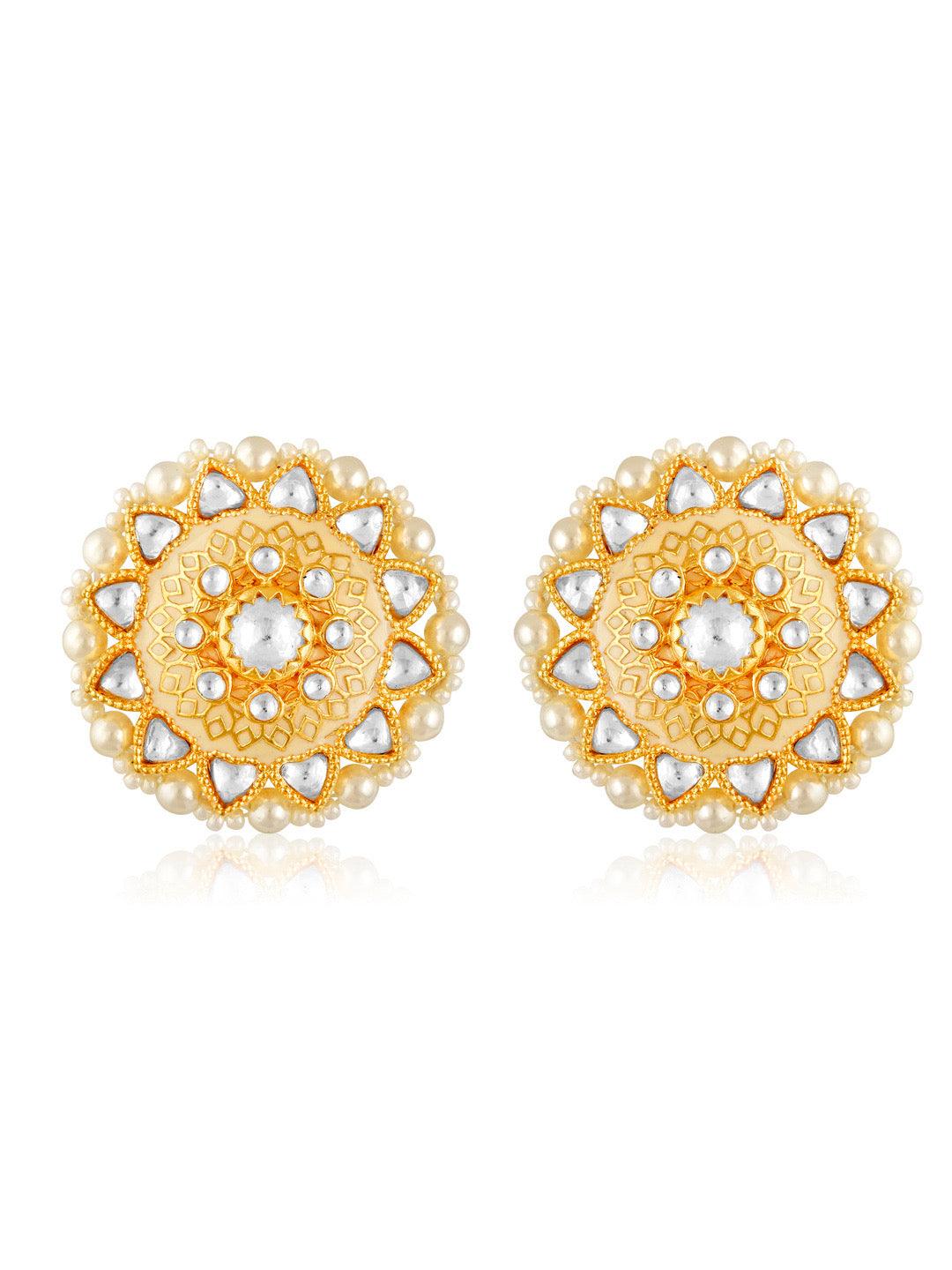 Miera Enameled And Kundan Studs Embellished With Pearls - Default Title (FEE218) 