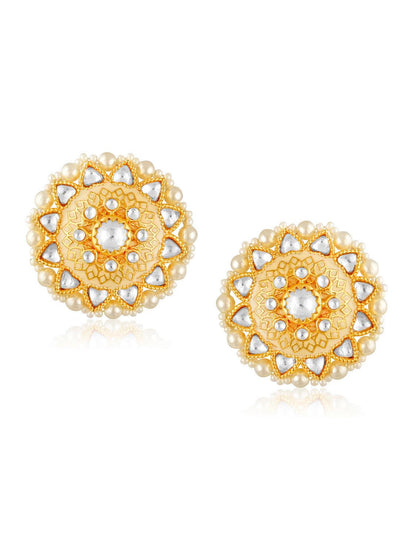 Miera Enameled And Kundan Studs Embellished With Pearls - Default Title (FEE218) 