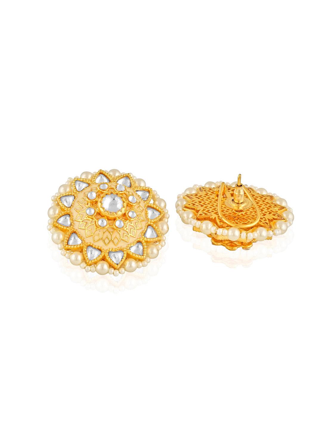 Miera Enameled And Kundan Studs Embellished With Pearls - Default Title (FEE218) 