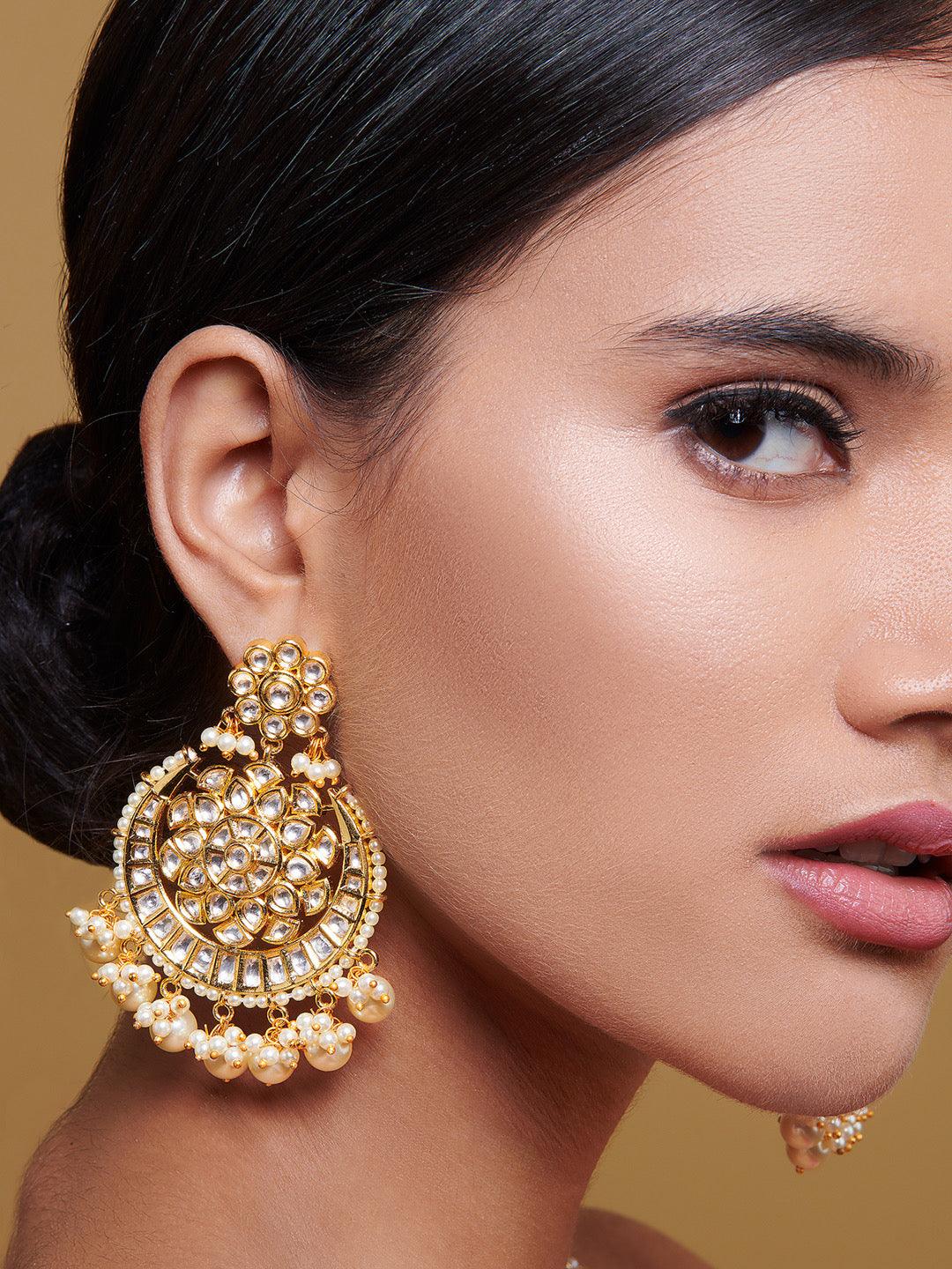 Miera Kundan And Pearls Chandbali Earrings - Default Title (FEE219) 