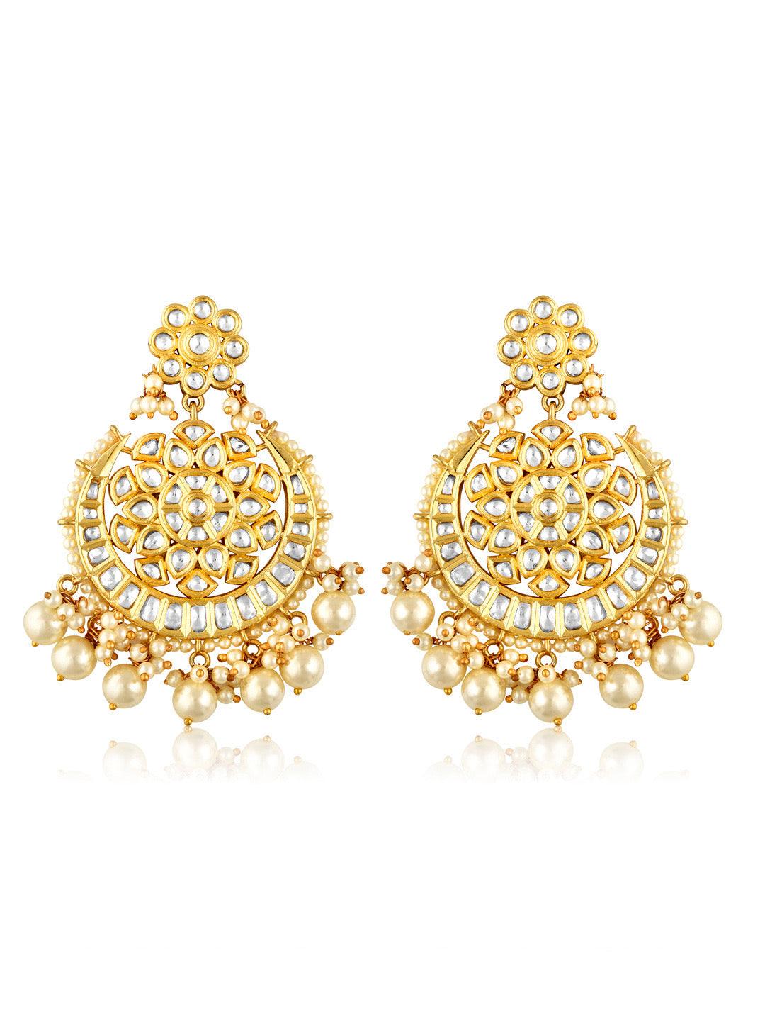 Miera Kundan And Pearls Chandbali Earrings - Default Title (FEE219) 