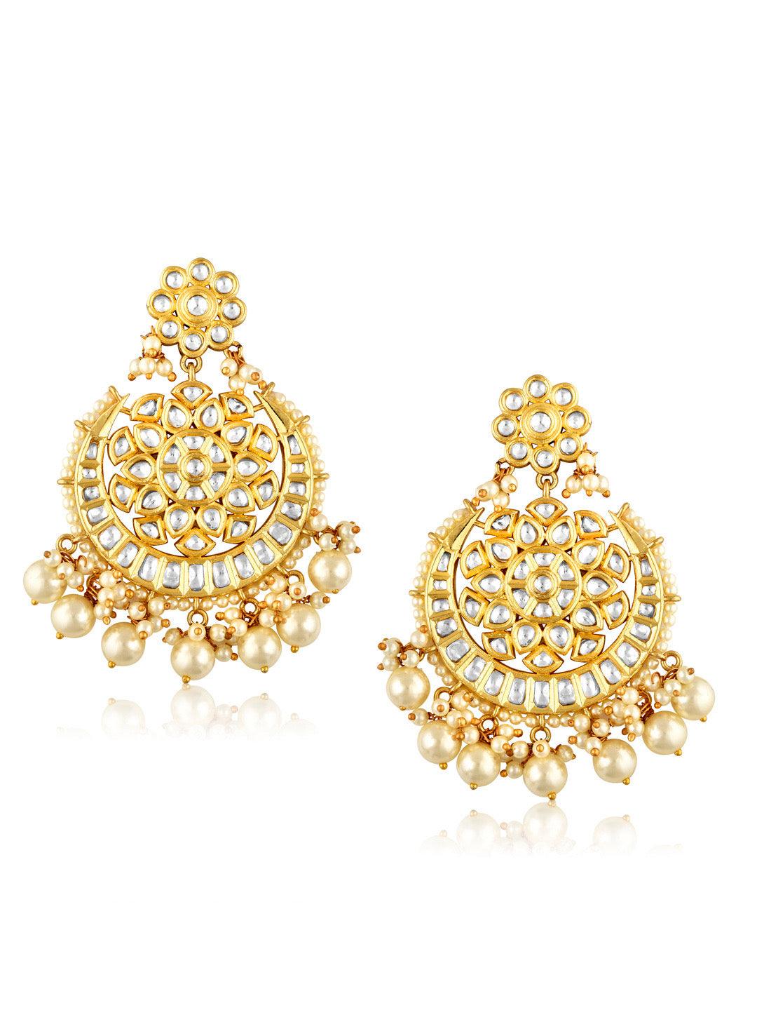 Miera Kundan And Pearls Chandbali Earrings - Default Title (FEE219) 