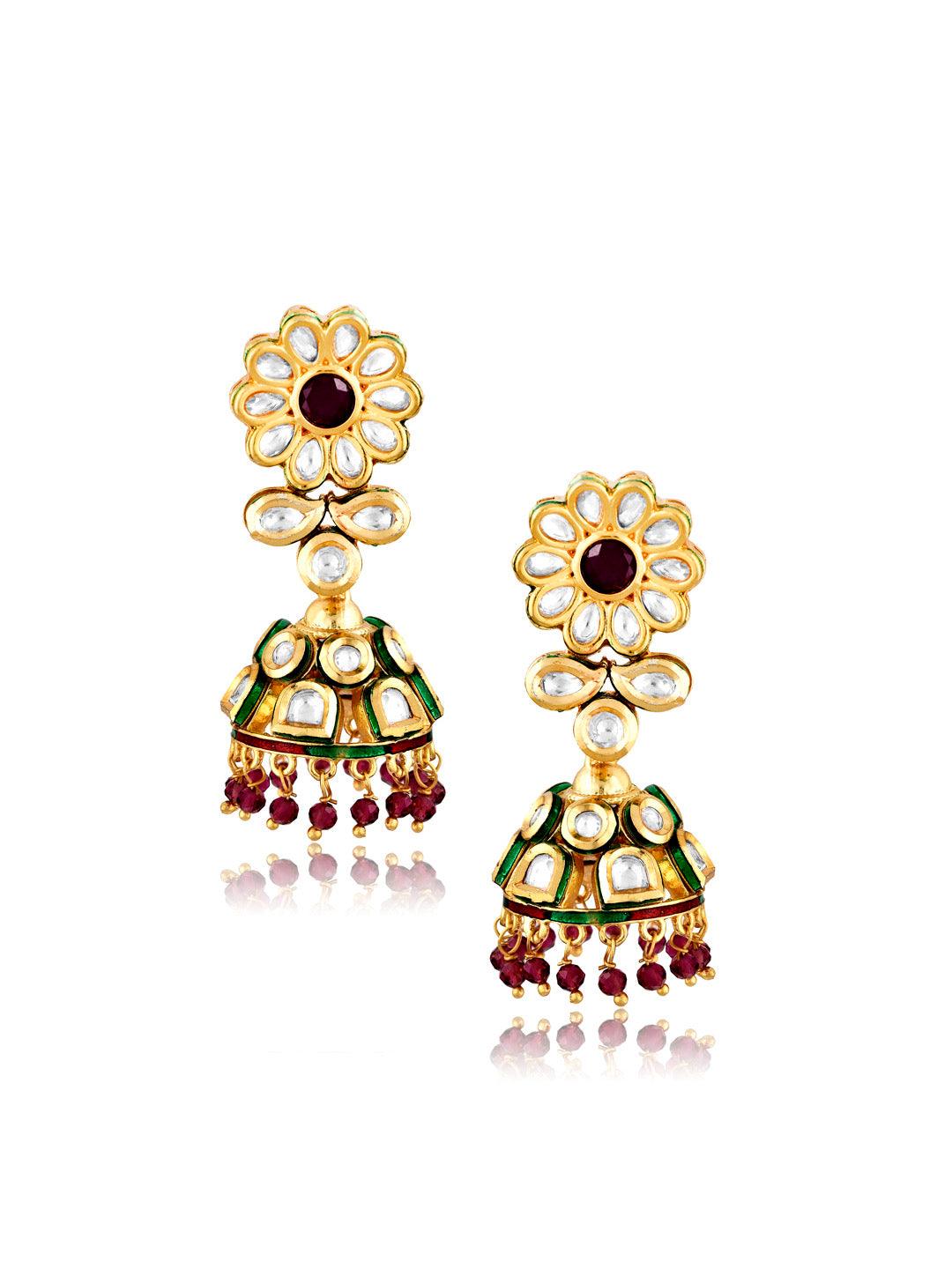 Meira Kundan And Coloured Stones Embellished Jhumki Earrings - Default Title (FEE225) 