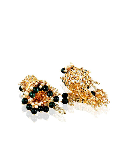 Meira Kundan And Green Stones Embellished Jhumki Earrings - Default Title (FEE227) 
