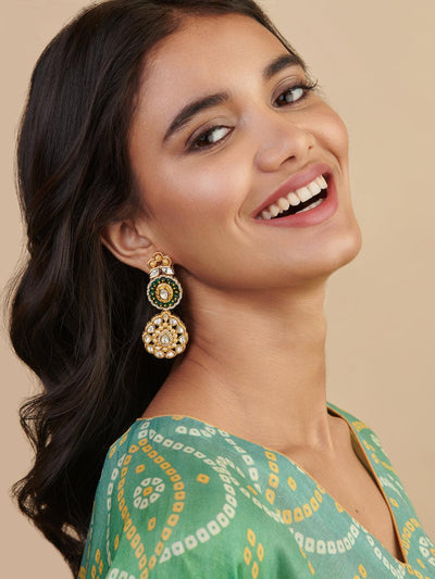 Meira Kundan and Emerald Green Earrinngs - Curio Cottage 