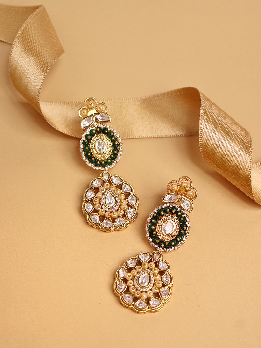 Meira Kundan and Emerald Green Earrinngs - Curio Cottage 