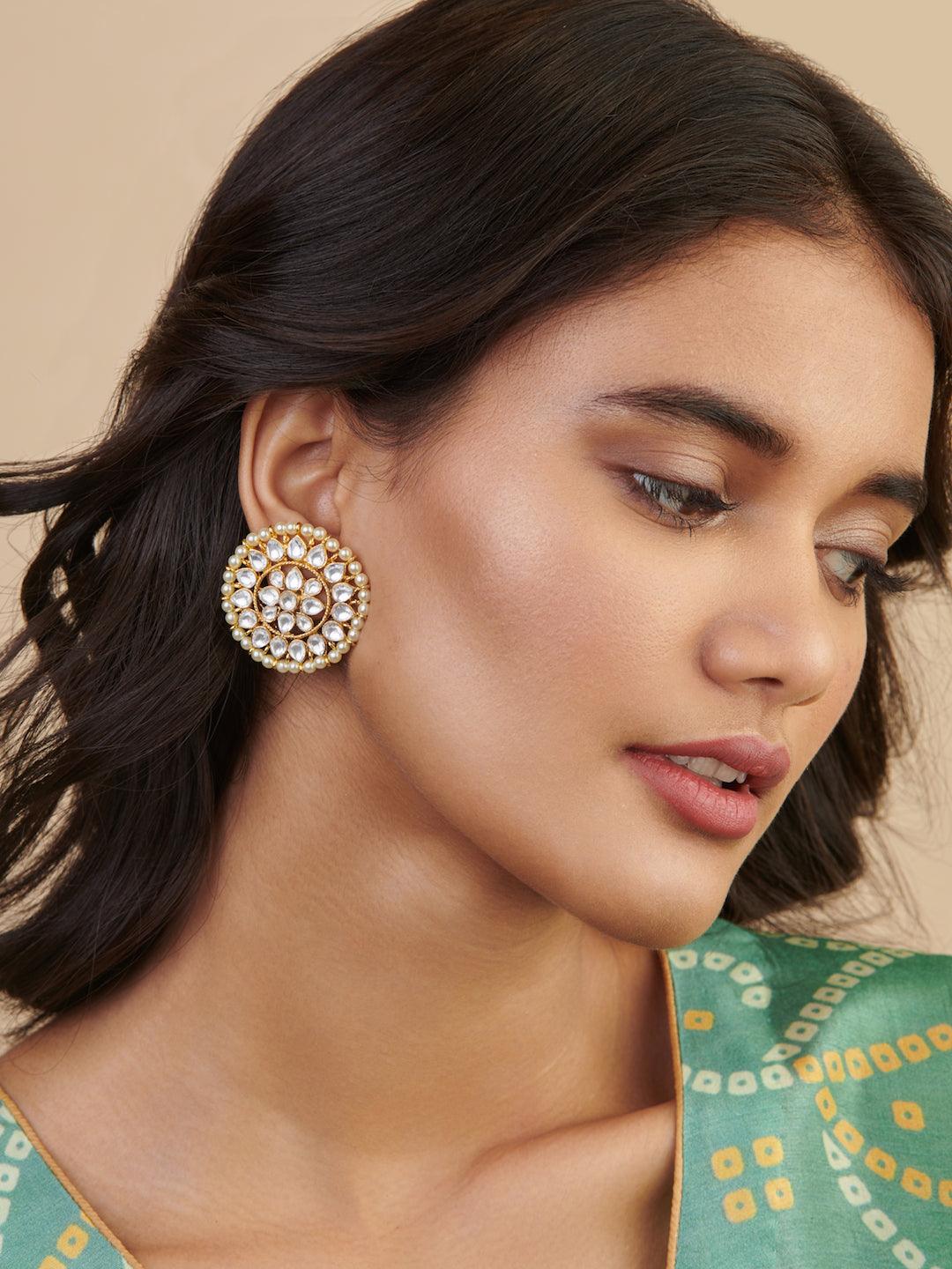 Meira Border of Pearls Kundan Studs - Curio Cottage 
