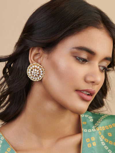 Meira Border of Pearls Kundan Studs - Curio Cottage 