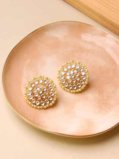 Meira Border of Pearls Kundan Studs - Curio Cottage 