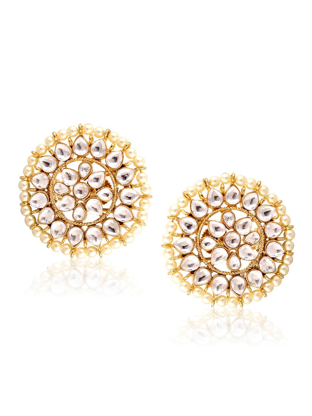 Meira Border of Pearls Kundan Studs - Curio Cottage 