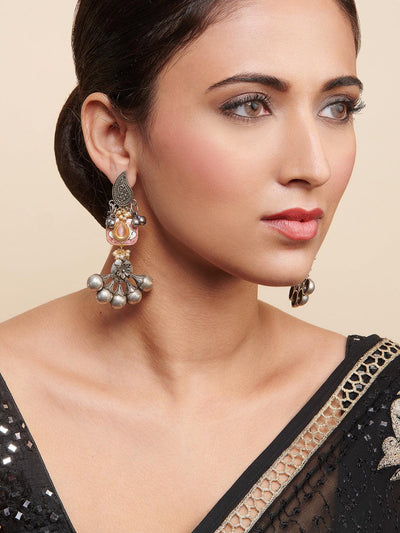 Aria Pink Enameled Oxidised Dangler Earrings - Default Title (FEO307) 
