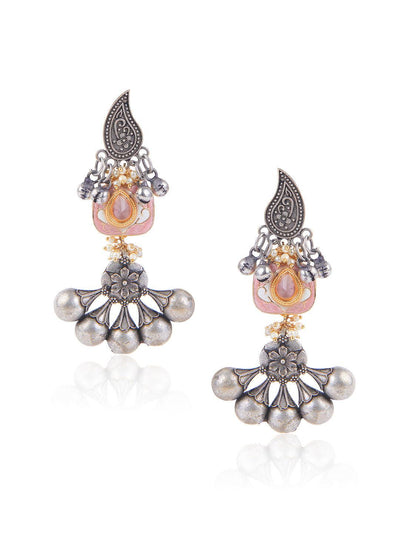 Aria Pink Enameled Oxidised Dangler Earrings - Default Title (FEO307) 