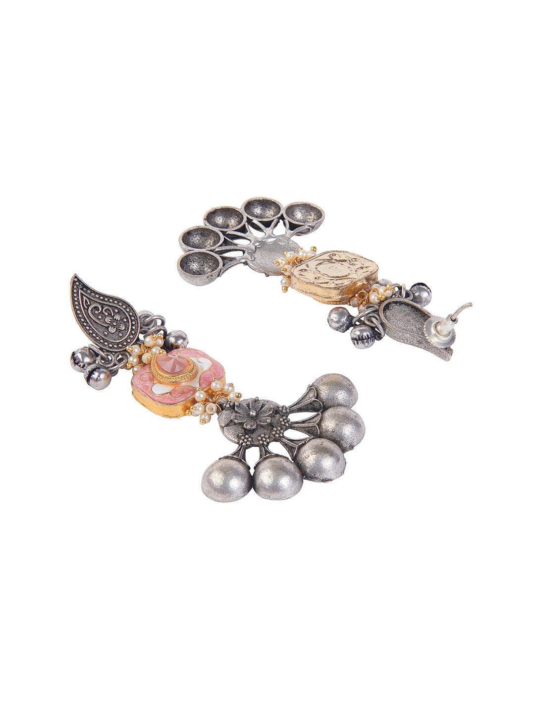 Aria Pink Enameled Oxidised Dangler Earrings - Default Title (FEO307) 