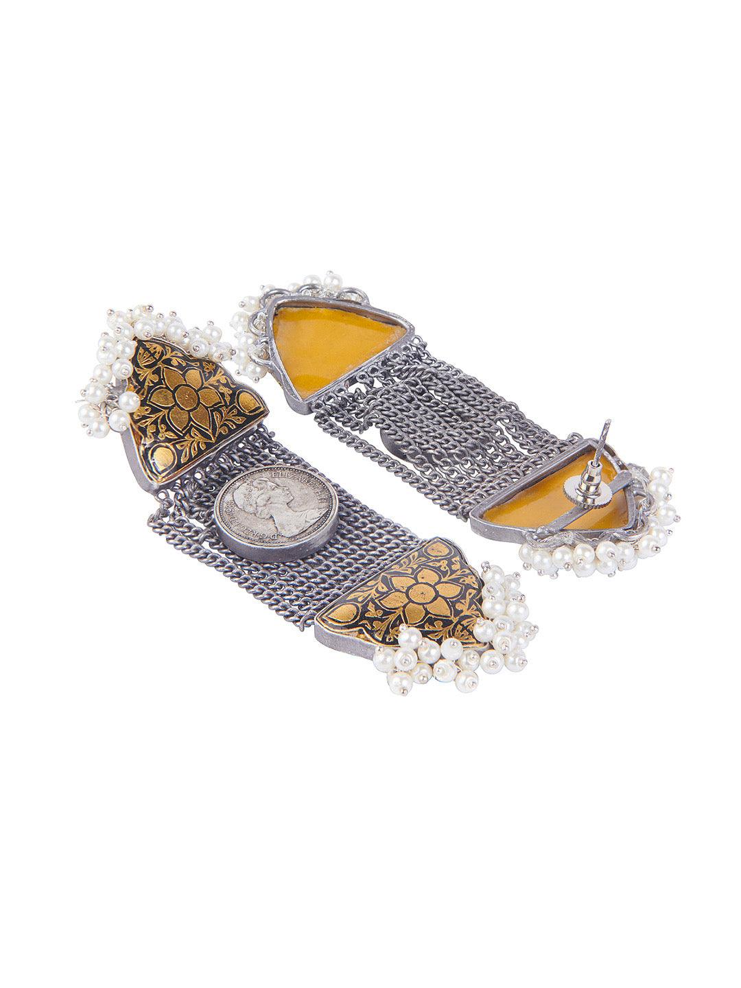 Aria Oxidised Vintage Multi Chain Coin Dangler Earrings - Default Title (FEO310) 