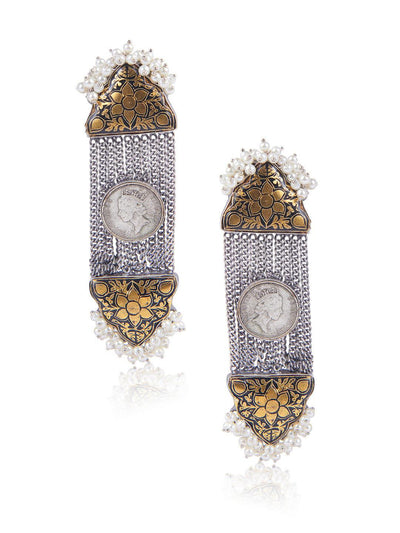 Aria Oxidised Vintage Multi Chain Coin Dangler Earrings - Default Title (FEO310) 