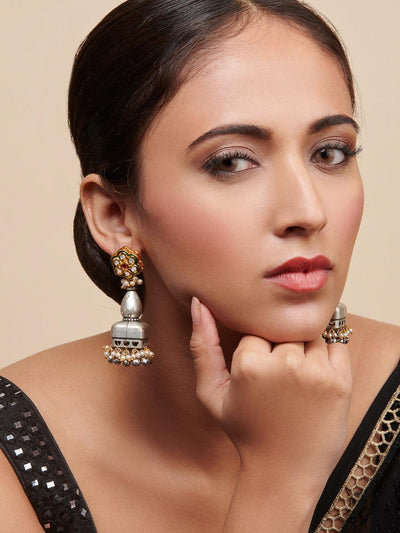 Aria Floral Kundan And Oxidised Chandbali Earrings - Default Title (FEO314) 