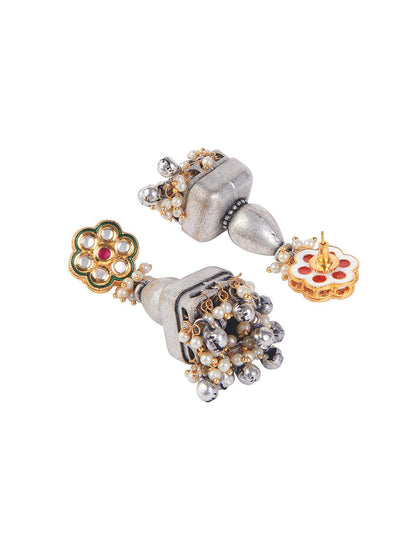 Aria Floral Kundan And Oxidised Chandbali Earrings - Default Title (FEO314) 
