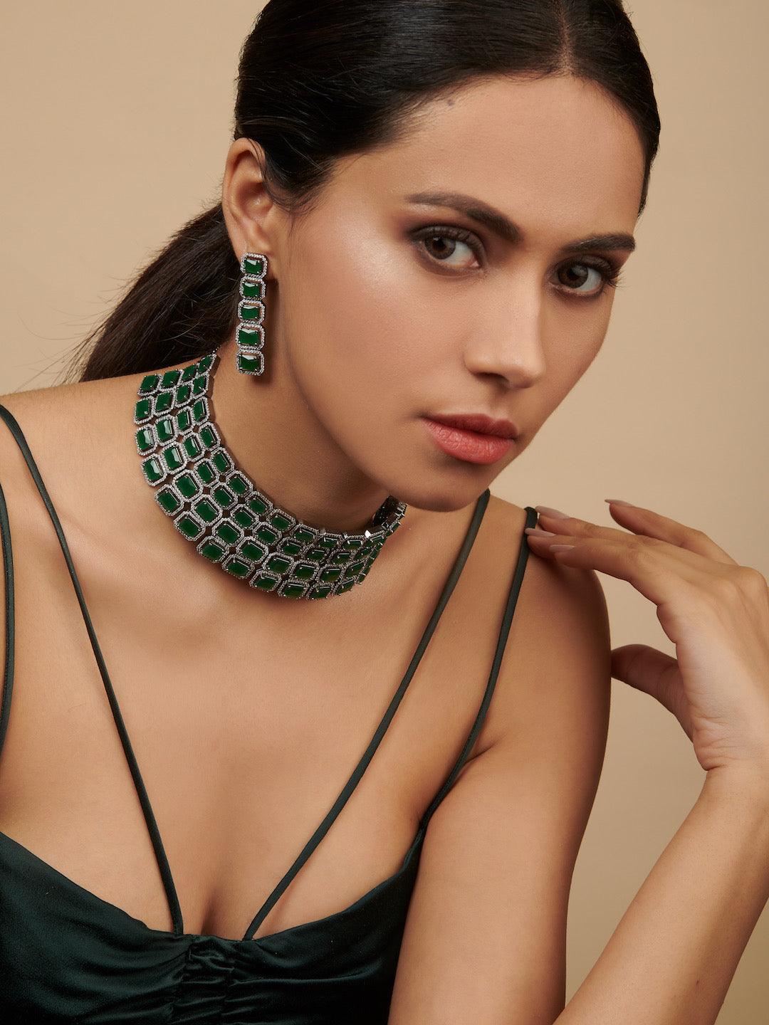 Diamante Cubic Zirconia Emerald Choker Set – Curio Cottage