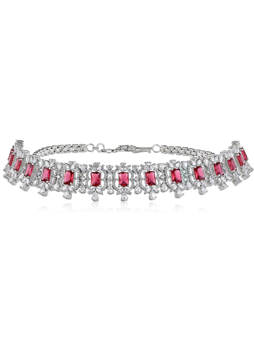 Diamante Red Stone And Cubic Zirconia Choker Set - Default Title (FNC103) 