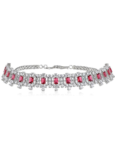 Diamante Red Stone And Cubic Zirconia Choker Set - Default Title (FNC103) 