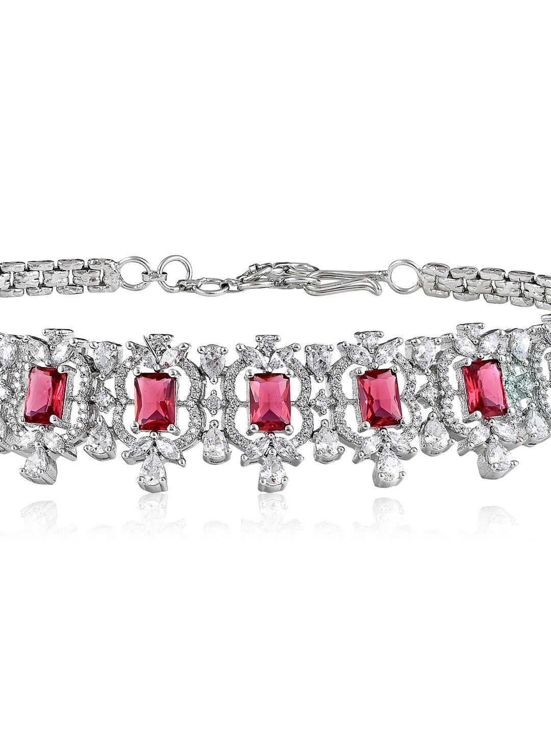 Diamante Red Stone And Cubic Zirconia Choker Set - Default Title (FNC103) 