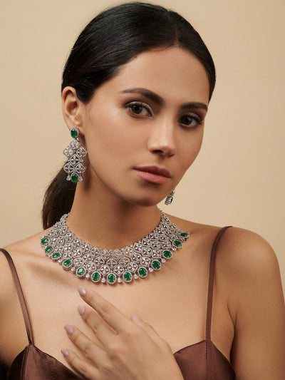 Diamante Cubic Zirconia Emerald Green Necklace Set - Default Title (FNC105) 