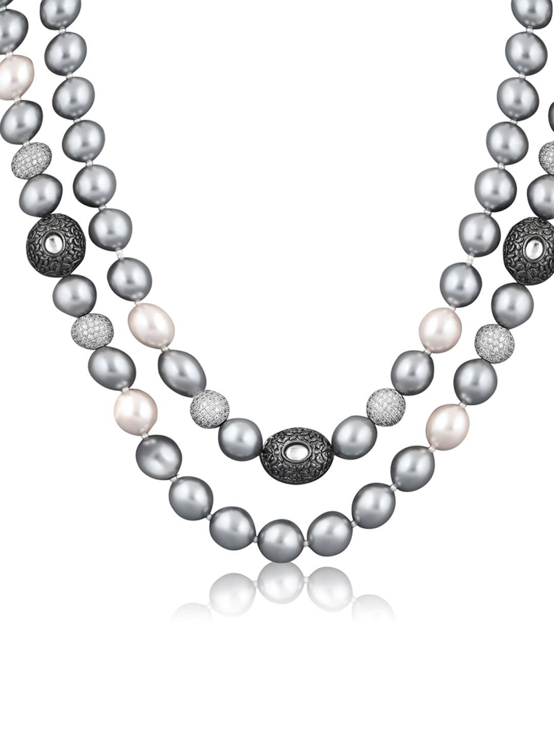 Stone Appeal Double Layered Ash Grey Pearl String Necklace - Curio Cottage 