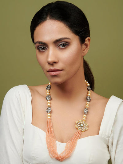 Stone Appeal Long Kundan Brooch Necklace - Curio Cottage 