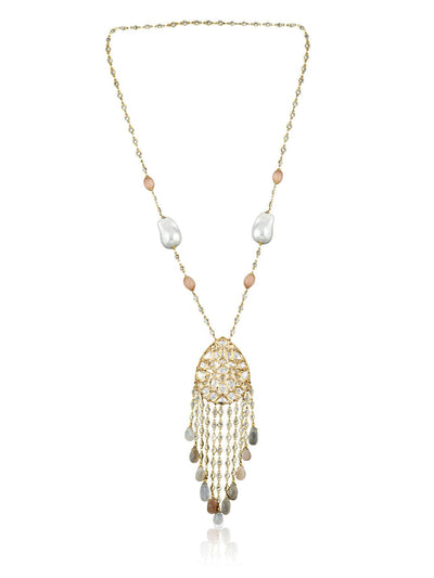 Stone Appeal Pearls and Coloured Stones Embellished Crystal Long Necklace - Curio Cottage 