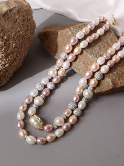 Shades of Pink Double Layered Stone Appeal Long Necklace - Curio Cottage 