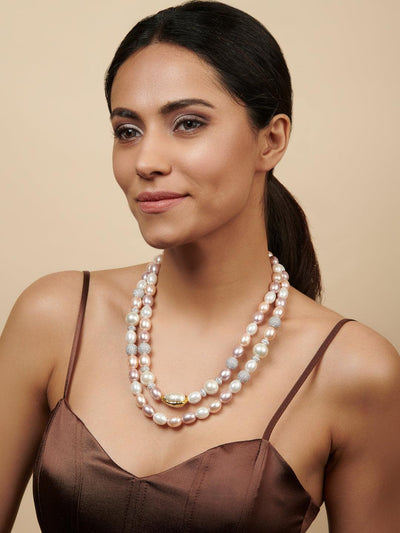 Shades of Pink Double Layered Stone Appeal Long Necklace - Curio Cottage 